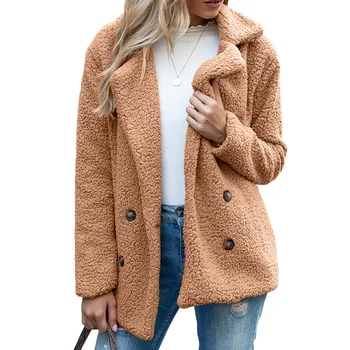 Осенне-зимнее новое женское пальто с мехом на пуговицах, однотонное флисовое тонкое пальто с лацканами, женская куртка