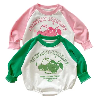 Осенняя одежда для малышей 2023, Комбинезон с вишневым принтом для мальчиков и девочек, комбинезоны для новорожденных с длинными рукавами, костюм для малышей 0-2 лет