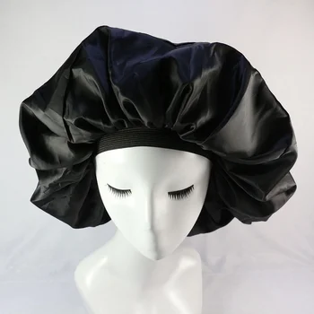 Очень большая двойная эластичная шапочка для сна из шелка и атласа (черная)