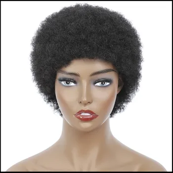 Пикси Короткий Афро кудрявый парик из человеческих волос Боб Для чернокожих женщин
