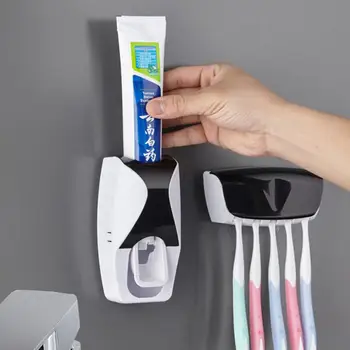 Пластиковый держатель для хранения зубных щеток, Автоматический дозатор зубной пасты, Пылезащитная настенная соковыжималка для зубной пасты, Ванная комната