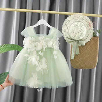Платье для девочек Лето 2023, Детский костюм для свадебной вечеринки, Платья Принцессы, Одежда для маленьких девочек от 1 до 5 лет, Детское платье, костюм со шляпой