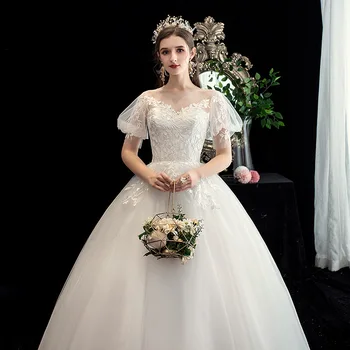 Платья невесты Свадебное платье плюс Размер Кружева белая кружевная фата невесты с коротким рукавом sweet heart H269