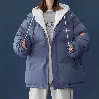 Плотная хлопчатобумажная одежда в корейском стиле, свободная мода, поддельный топ с капюшоном из двух частей, мужская женская весенняя куртка, зимняя