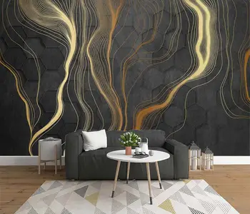 Пользовательские 3D обои фреска современный минималистичный свет роскошная ручная роспись художественная концепция золотая линия ТВ фон стены
