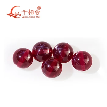 Прозрачный искусственный звездчатый сапфир рубиново-красного цвета, сферической формы, шарообразный камень, корунд с полным отверстием, россыпной драгоценный камень