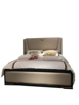 Простая кожаная кровать спальня свадебная кровать Загородный Сад модельный номер