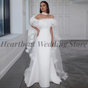 Простое Свадебное платье Русалки с открытой спиной, шлейфом без бретелек и оборками с открытыми плечами для невесты Robe De Mariee