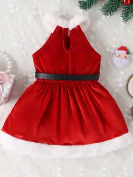 Рождественские наряды для маленьких девочек, платье в клетку с длинными рукавами и поясом с бантом, зимняя одежда из красной шотландки