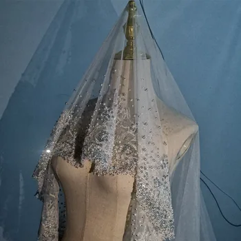 Роскошная фата с бисером и блестками, романтические свадебные аксессуары 2023, новая фата для невесты в жемчужном соборе, скрытая фата