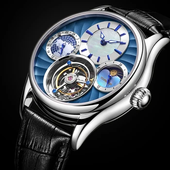 Роскошные мужские часы с механическим механизмом Tourbillon, мужские часы с сапфировым брендом 2023, многофункциональный циферблат с несколькими часовыми поясами, мужские часы