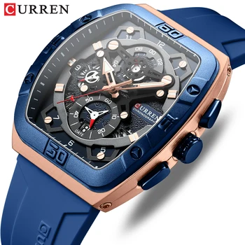 Роскошные спортивные кварцевые наручные часы CURREN для мужчин, красочные многофункциональные часы типа Tonneau с автоматической датой