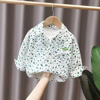 Рубашка с длинными рукавами для мальчиков; Новинка 2023 года; весенне-осенняя детская одежда; Детская рубашка с леопардовым принтом; детский топ