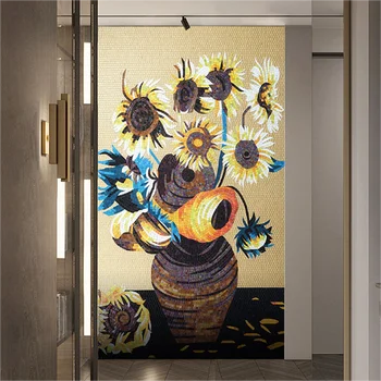 Ручная резка, красочный цветочный узор, художественная стеклянная мозаичная плитка, настенный дизайн для украшения стен