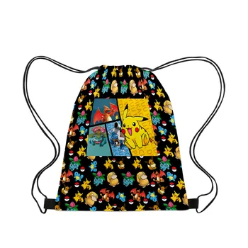 Рюкзак с рисунком покемона Пикачу, Мультяшный карман на шнурке для учащихся начальной и средней школы