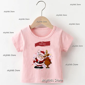 С Новым 2023 годом, футболка для мальчиков/девочек, Веселого Рождества, Детская футболка с изображением Оленя, Рождественская одежда для девочек