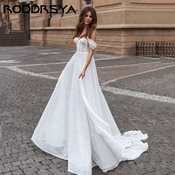 Свадебное платье RODDRSYA на тонких бретельках, элегантное Свадебное платье без рукавов трапециевидной формы, Сексуальное свадебное платье с V-образным вырезом и шлейфом