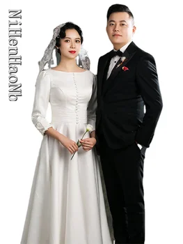 Свадебное платье трапециевидной формы, элегантные белые свадебные платья с длинным рукавом для невесты 2023, Vestidos De Novia на заказ