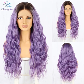 Светло-фиолетовый синтетический бразильский парик с длинными вьющимися кружевами Спереди, парик для женщин, вечерние/Повседневные/Косплей, термостойкое волокно