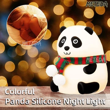Светодиодная Милая Мультяшная Силиконовая лампа с Пандой, USB сенсорный датчик, красочный свет, Прикроватный ночник для спальни для Детей