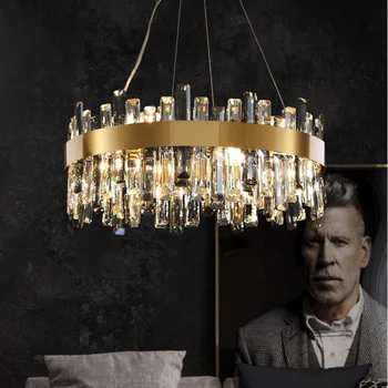 Светодиодный подвесной светильник, Современная хрустальная люстра для гостиной, круглая простая декоративная лампа, дизайнерский креатив 