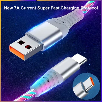 Светящийся кабель для быстрой зарядки Micro USB Type-C, кабели 100 Вт, кабель для быстрой зарядки Xiaomi Samsung, Аксессуары