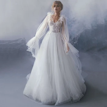 Сексуальные Свадебные платья Eightree 2022, Свадебное платье с пышными рукавами, Корсет, аппликация на спине, тюлевые свадебные платья трапециевидной формы, плюс Размер
