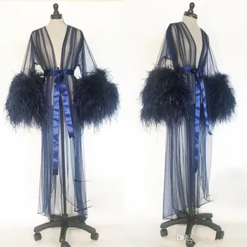 Сексуальный Женский халат, Меховая ночная рубашка, Халат, Пижамы, Свадебный халат с V-образным вырезом и поясом, подарки для свадебной вечеринки, темно-синее платье подружки невесты