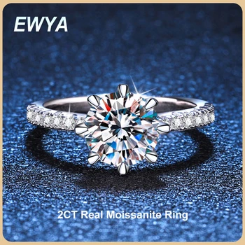 Сертифицированное EWYA GRA Кольцо с бриллиантом из Муассанита 2 Карата для женщин, Серебро S925 Пробы, Белое Золото, Обручальные Кольца, Обручальное кольцо