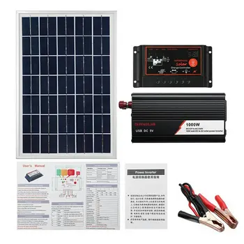 Система солнечных панелей 18 В 20 Вт, Контроллер заряда батареи, комплект солнечных инверторов, полная генерация электроэнергии 60A