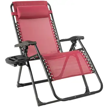 Складное кресло для отдыха с нулевой гравитацией, кресло для отдыха с Подносом, подстаканник, красный