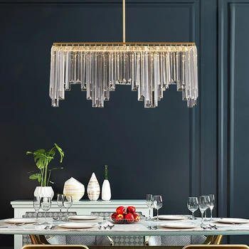 Современная люстра для столовой, роскошный прямоугольный кухонный остров, хрустальная лампа, золотые светодиодные лампы для украшения дома и фонари