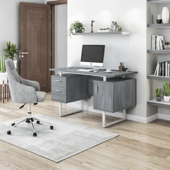 Современный офисный стол с местом для хранения, серый стол для ноутбука офисная мебель компьютерный стол