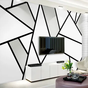 Современный размер, черно-белые геометрические линии, настенная роспись, диван в гостиной, ТВ, Фоновые обои для стен спальни, 3D