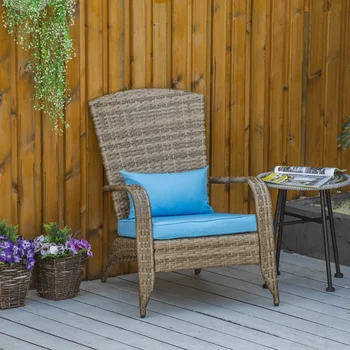 Солнечный Внутренний дворик с всепогодным плетением из ротанга, мягкими подушками, Высокой изогнутой спинкой для террасы или сада