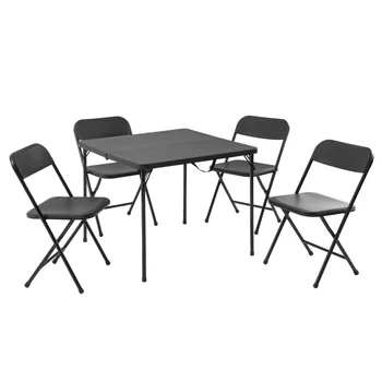 Столешницы из 5 предметов, набор из карточного стола и четырех стульев, черная мебель, настольный стул