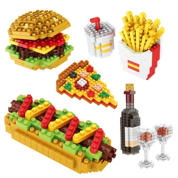 Строительные блоки мини-фаст-фуда DIY Еда Бургер Картошка фри Пицца Хот-дог Вино 3D модель Сборки Кирпичей Детская развивающая игрушка в подарок