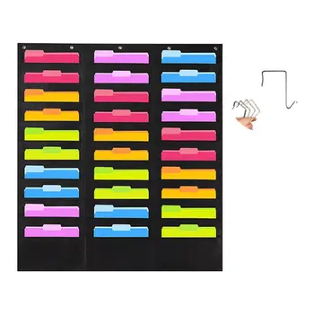 Сумка-органайзер для файлов с 30 карманами на стене с цветными вкладками с 4 Крючками без Перфорации для Офиса, Школьного настенного Органайзера W3JD