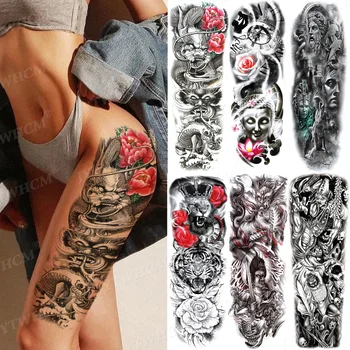 Татуировки и боди-арт, маркер для временной татуировки на бедре Человека, цветок розы Дракона, Большой водонепроницаемый боди-арт с молящимися краями татуировки