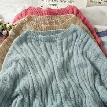 Теплый мягкий свитер, женские пуловеры, осень 2021, тонкий прозрачный свитер миди длиной с круглым вырезом, свободные женские пуловеры с длинными рукавами, топ