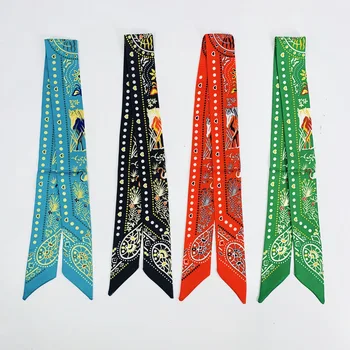 Трансграничное новое семейное украшение лентой в стиле семьи, маленький шарф, связывающий сумку, ручка для ленты, печать, шарф, лента, повязка на голову