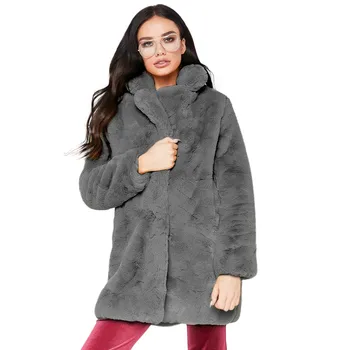 Утепленное пальто из искусственного меха, Женская осенне-зимняя теплая Мягкая Свободная флисовая куртка из искусственного Меха, Женское повседневное пальто с лацканами средней длины, Плюшевое пальто