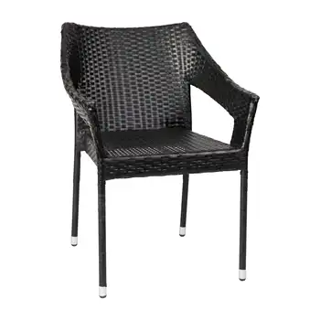 Флэш-мебель Ethan Commercial Grade Stacking Patio Chair, Всепогодный Плетеный Стул для патио из ротанга PE черного цвета