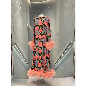 Французское платье с цветочным рисунком, Женская юбка из перьев Нового дизайна, весна 2023