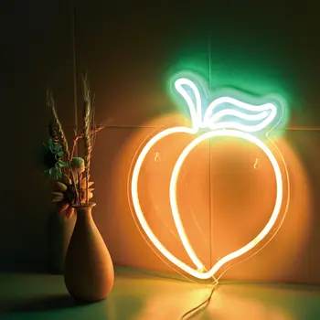 Фрукты Светодиодная неоновая лампа В Форме Персика с питанием от USB, Настенное Украшение для магазина, вечерние, кавайный декор для комнаты, подарок
