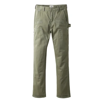 Хай-стрит, однотонные Мужские брюки-карго с потертыми карманами, Прямые джинсы в стиле ретро, Повседневные джинсовые брюки Оверсайз