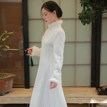 Ханфу Циншужай, китайский стиль, Улучшенная версия платья Чонсам, Высококачественная китайская юбка на пуговицах, Ретро Литературное платье, Мода