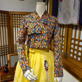 Хлопковый Ханбок, Ситцевый топ, юбка, Корейское повседневное платье Ханбок