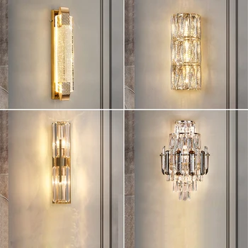 Хрустальный настенный светильник, золотой высококачественный настенный светильник для спальни, длинная полоса света в коридоре, лампы на прикроватном столике в спальне