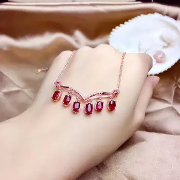 элегантный благородный характер, рубиновый драгоценный камень, ожерелье на ключицу, цепочка для женщин, изысканные ювелирные изделия, подвеска из серебра 925 пробы, сертифицированный подарок из натурального камня